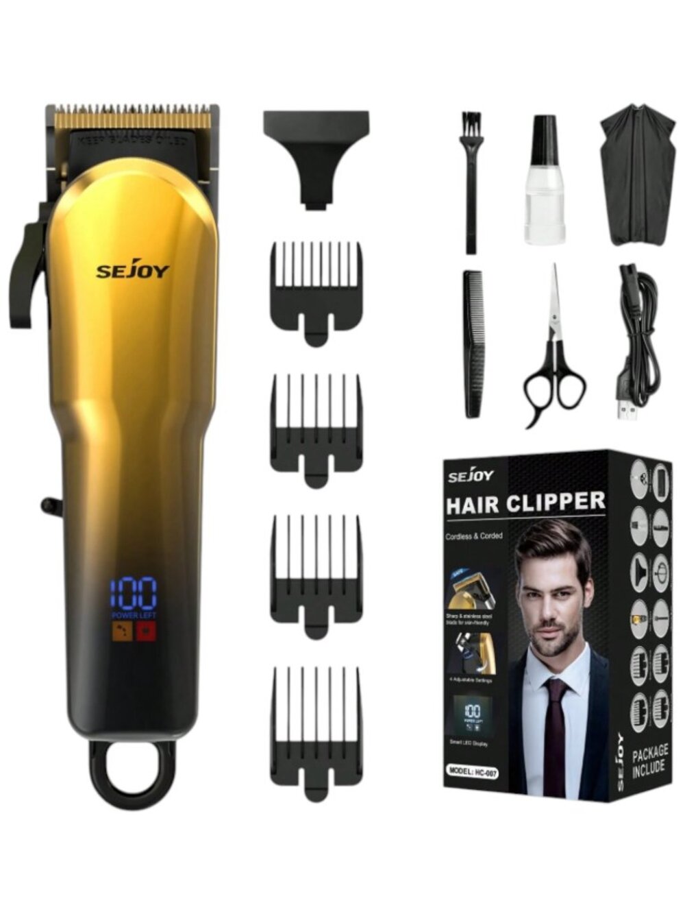 NEW  Sejoy HC-007 Cordless Hair Clipper Kit – Premium Black & Gold Edition